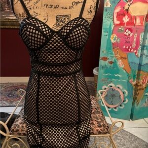 Haute Monde Black Fishnet Mini Dress